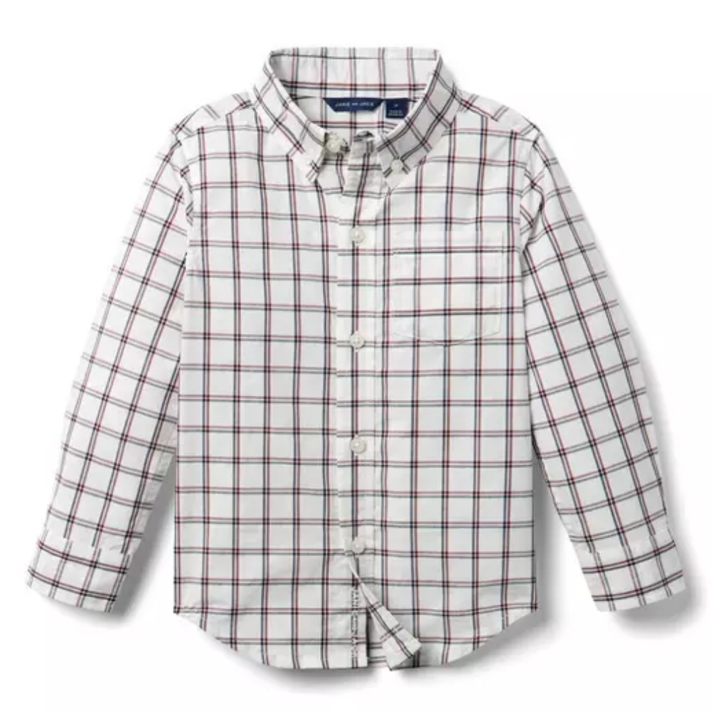 NWT Sz 5 Janie and Jack Plaid Poplin Shirt Jet Ivory Plaid Windowpane Brown Blue